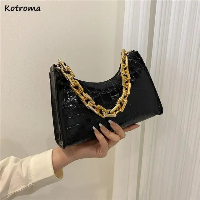 Chain Alligator Shoulder Bags for Women Underarm PU Leather Handbags OL Luxury All-match Stylish Texture Small Square Bag Female