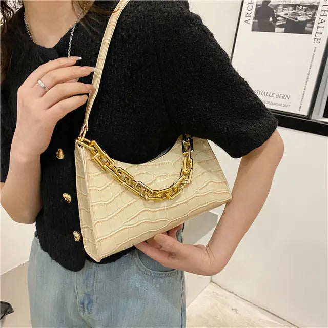 Chain Alligator Shoulder Bags for Women Underarm PU Leather Handbags OL Luxury All-match Stylish Texture Small Square Bag Female