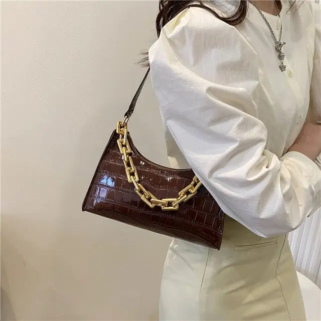 Chain Alligator Shoulder Bags for Women Underarm PU Leather Handbags OL Luxury All-match Stylish Texture Small Square Bag Female