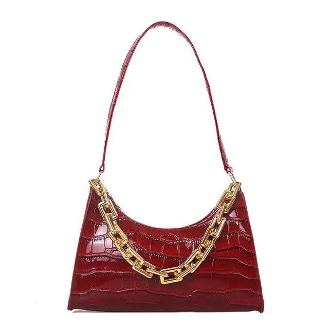 Chain Alligator Shoulder Bags for Women Underarm PU Leather Handbags OL Luxury All-match Stylish Texture Small Square Bag Female