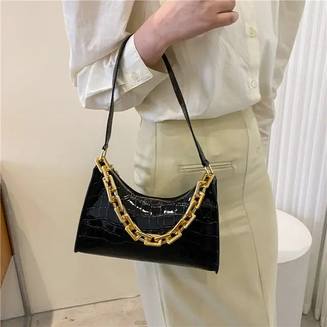 Chain Alligator Shoulder Bags for Women Underarm PU Leather Handbags OL Luxury All-match Stylish Texture Small Square Bag Female