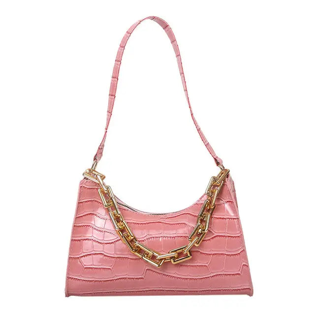 Chain Alligator Shoulder Bags for Women Underarm PU Leather Handbags OL Luxury All-match Stylish Texture Small Square Bag Female
