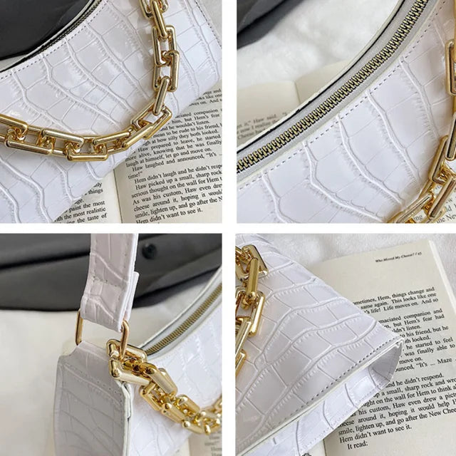 Chain Alligator Shoulder Bags for Women Underarm PU Leather Handbags OL Luxury All-match Stylish Texture Small Square Bag Female